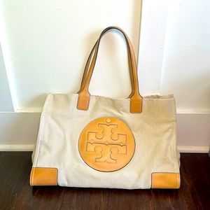 Tory Burch canvas and leather tote